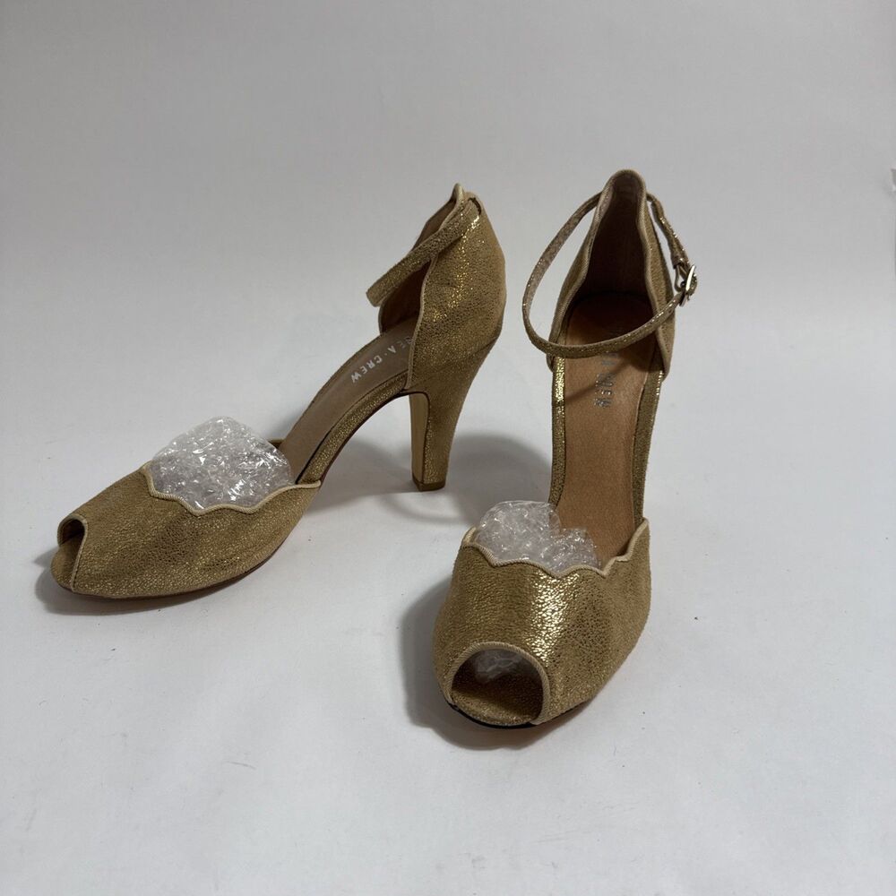 Chelsea Crew Gold Shoes Womens 9M Ankle Strap Peep Toe 3.5” Heels Party Fashion
